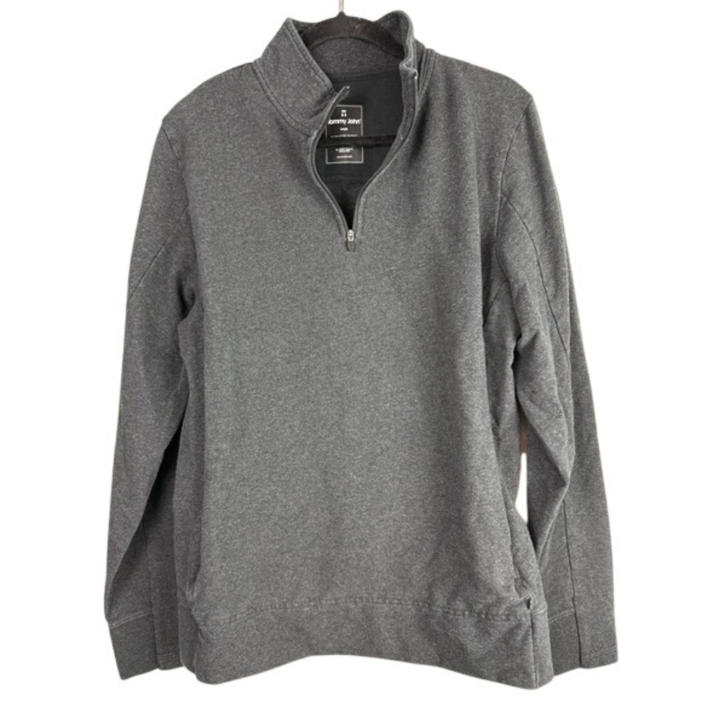 Tommy John Mens L Gray Soft Pima Cotton Stretch‎ 1/4 Zip Pullover Loungewear